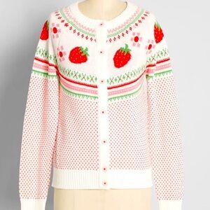 NWT MODCLOTH Strawberry Lane Fair Isle Cardigan Sweater - XL